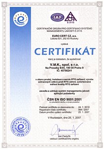 Certifik�t ISO 9001